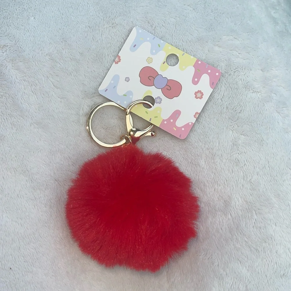 Red Fluffy Keychain with Kuromi Character and claw clip nwt